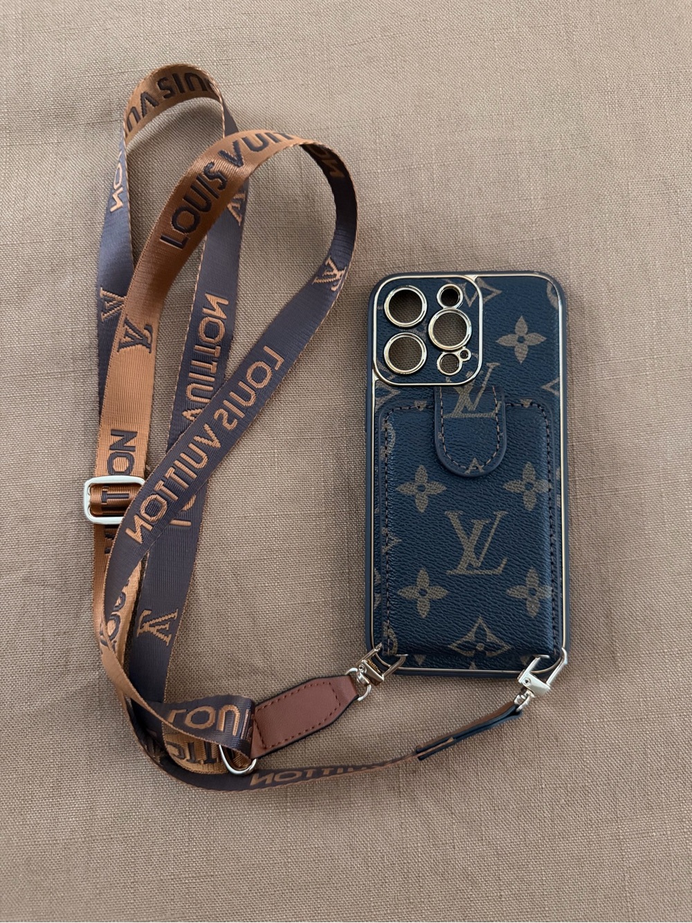 Fashion Monogram Phone Case with Brown Strap- Wallet Case for IPhone 14 Pro Max